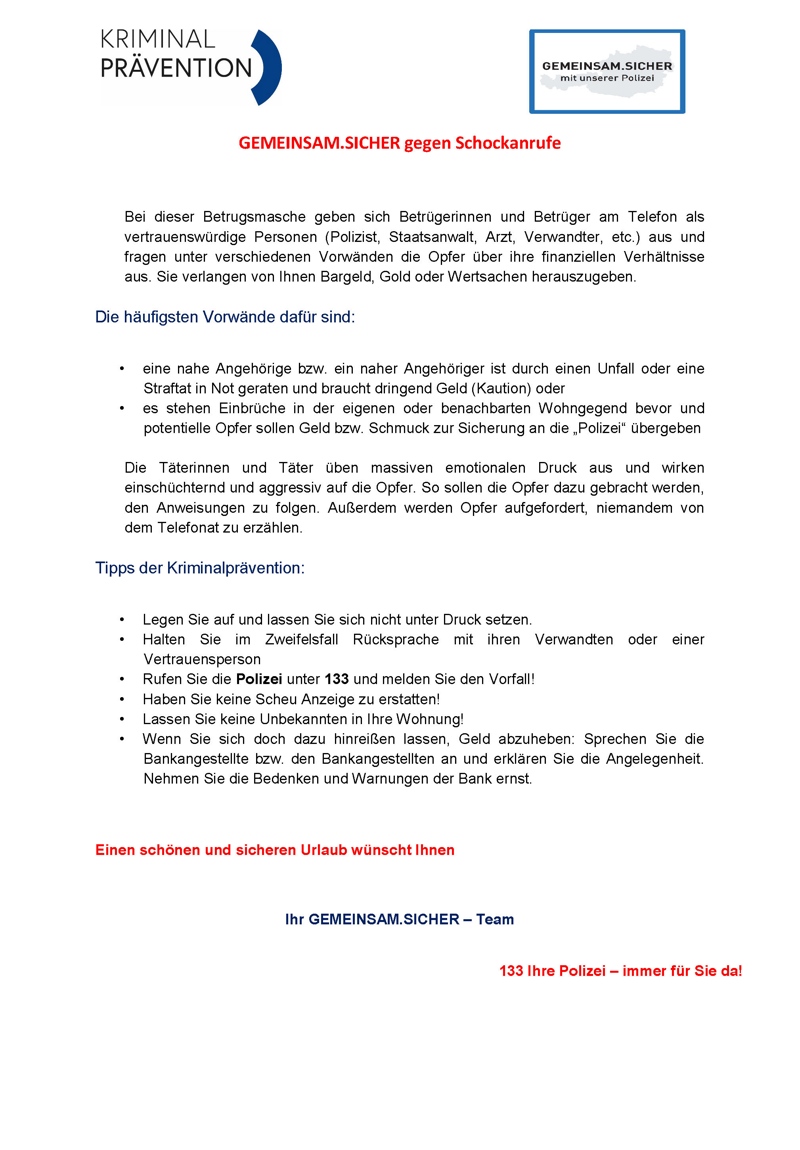 Sicherheitstipp - GEMEINSAM.SICHER gegen Schockanrufe